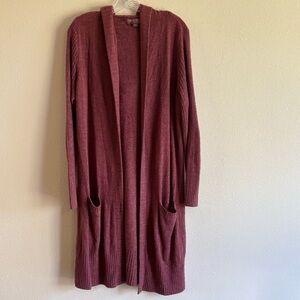 Barefoot Dreams CozyChic Lite Hooded Cardigan Long in Berry  SZ Medium